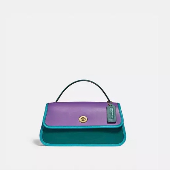 Coach Handbags - Coach Colorblock Leather Top Handle Satchel in Purple and Teal